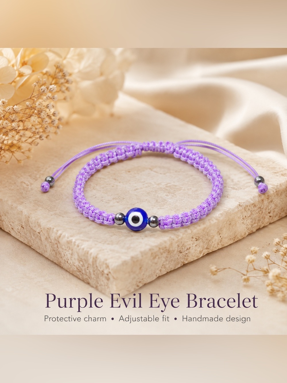 Purple Evil Eye Braided Adjustable Bracelet - Handmade